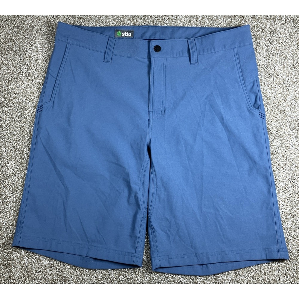 Stio Coburn Shorts Men's Size 36 Blue Hiking 10" Inseam Performance Stretch